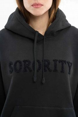 Existing photo of a black sweatshirt already being worn